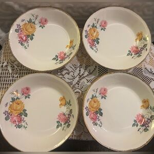 🌸Vintage Ridgway Chateau Rose Coupe Soup Bowls ⭐️ Set of 4 ⭐️ 22KT Gold Trim🌸50s